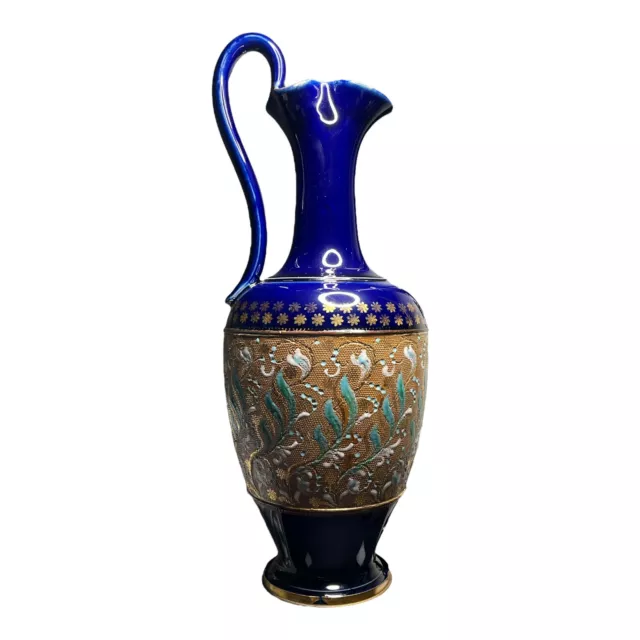 Vntg Royal Doulton Cobalt Blue Jug Art Nouveau Stoneware Ewer Pitcher UK 1911