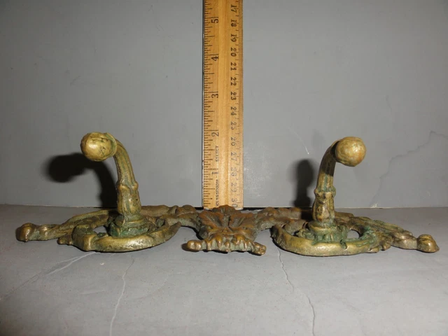 Antique Brass Double Hook Wall Decor Hanger Great For Coat Hat Etc Victorian Old 5