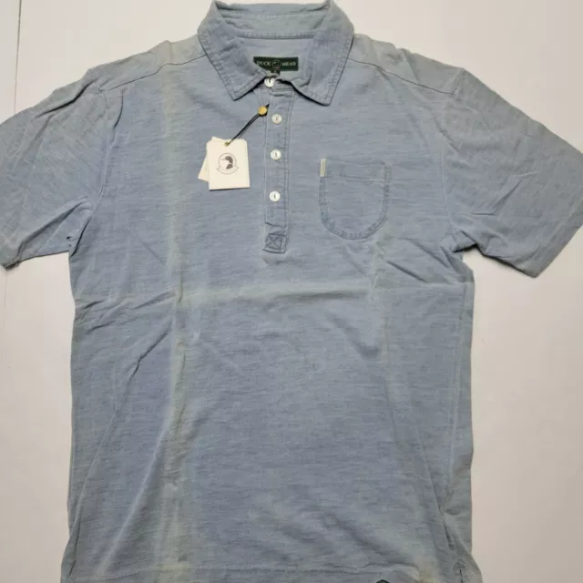 DUCK HEAD XL Blue Indigo Distressed Faded Look Short Sleeve Men's Polo T-Shirt