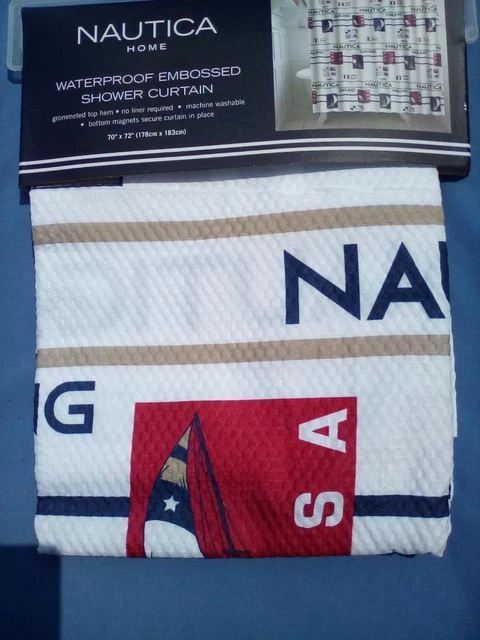 Nautica Home Waterproof Embossed Fabric Shower Curtain NAUTICAL BOATS  70” x 72”
