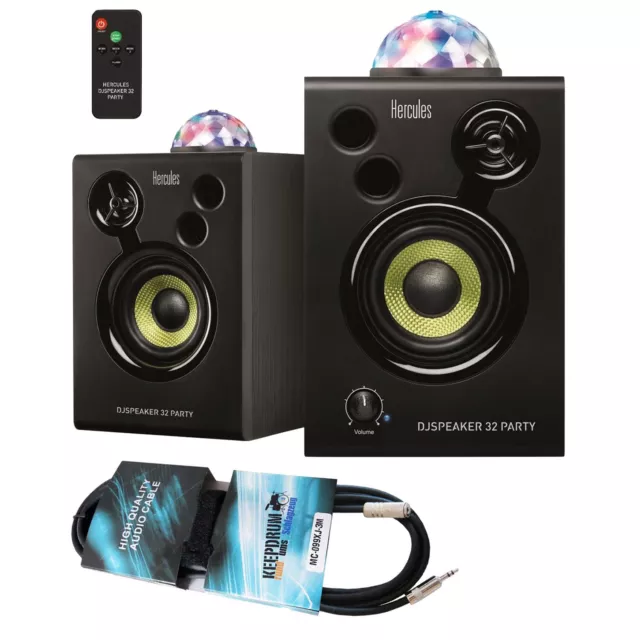 Hercules DJ Speaker 32 Party Monitor-Boxen mit Lichtsystem + Verlängerungskabel