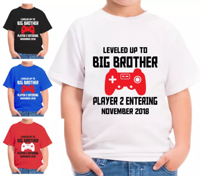 Personalised Big Brother T-Shirt Leveled Up Gamer Tshirt Childrens Kids Top Gift