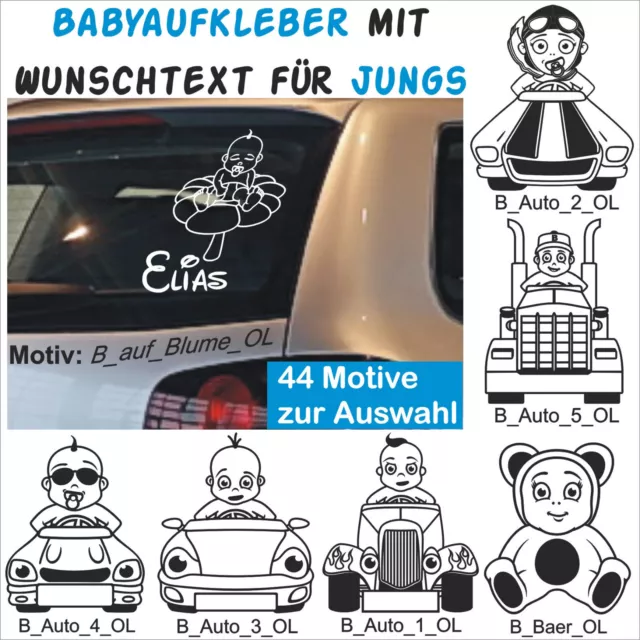 Babyaufkleber Auto Sticker Wunschname + Baby on Board Baby-Motive für Jungs