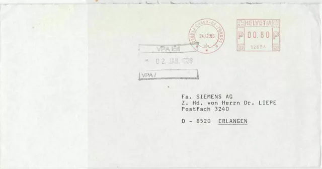 Switzerland Commercial 1985 machine cancel stamp cover ref 21589