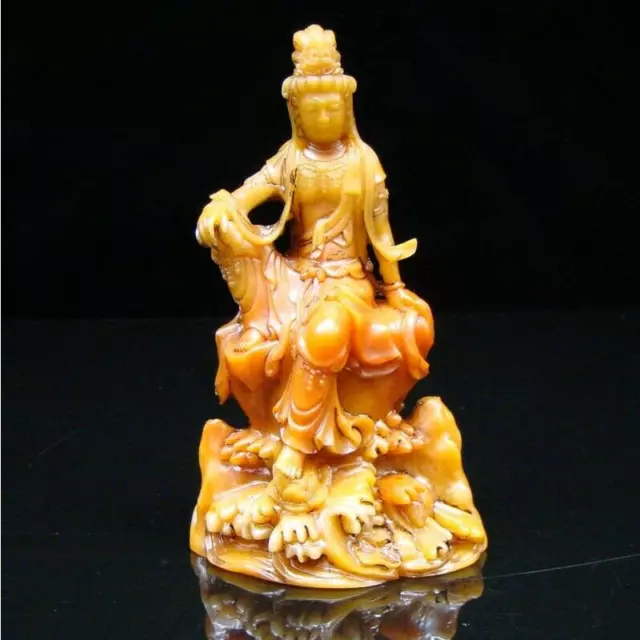 Chinese Antique Jade Stone Handmade Carved Statue Buddha