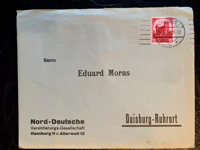 Brief Bedarf - Versicherung- DR -  Mi 547 - Duisburg- Stempel Hamburg - 1934