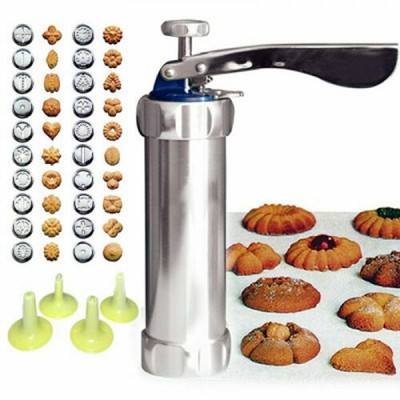 Kit Macchina per Biscotti,Pressa per Dolci in Acciaio Inox,Pistola Sparabiscotti,Biscotti Creatore Macchina Kit,Pressa per Biscotti Macchina,con 20 Dischi Decorativi,4 UGELLI 