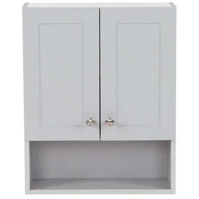 Gabinete de pared de baño gris perla madera 2 puertas con estante sobre el inodoro almacenamiento