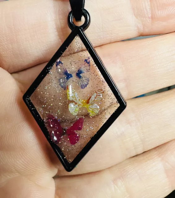 Handmade Butterfly glitter resin Necklace