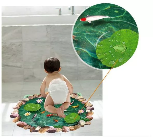 3D Wall Stickers Removable Lotus Carp Floor Fish Room Decal Gift Bathroom Gift 3