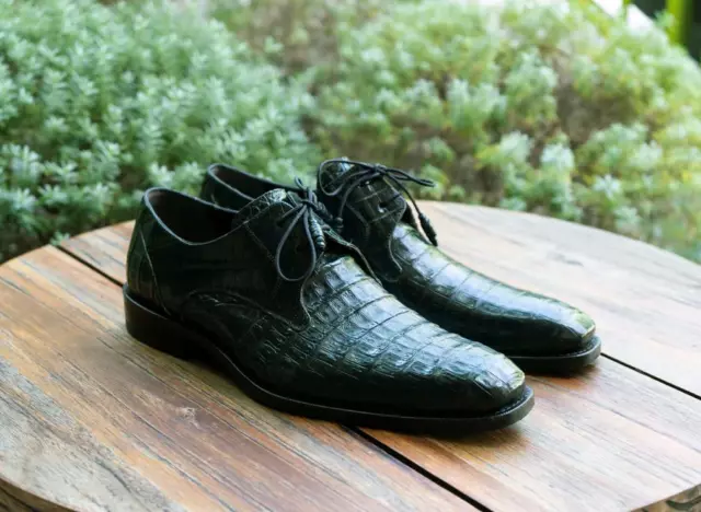 Men's Mezlan Forest Green Dress Shoe 100% Genuine Crocodile Leather Anderson 14 3