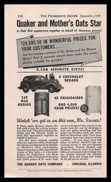 1933 Quaker Mother's Oats Dionne Quintuplets Chevrolet Contest Vintage Print Ad