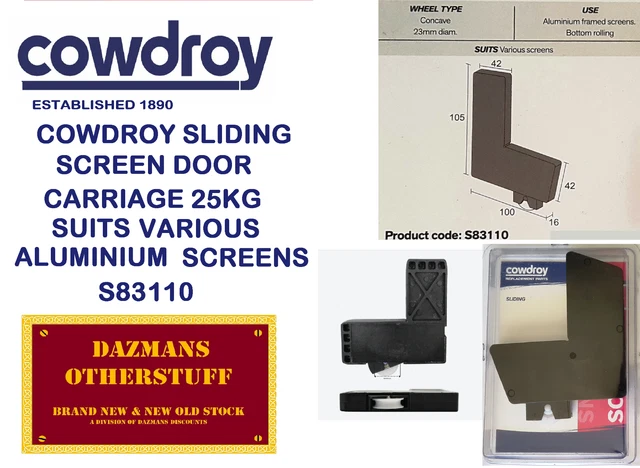 NEW COWDROY SLIDING SCREEN DOOR CARRIAGE 25KG FITS VARIOUS MAKE S83110 FREE Post
