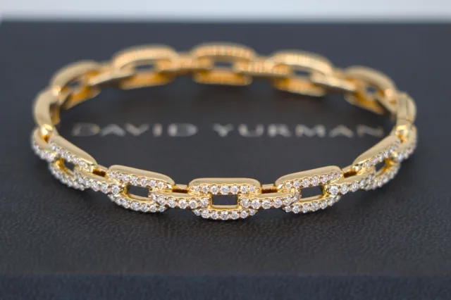 $9800 David Yurman Stax Chain 18K Yellow Gold Pave Diamond 7mm Bangle Bracelet M