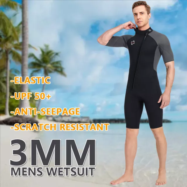 3mm Neoprene Mens Shorty Wetsuit Short Sleeve Swimsuit Scuba Diving Suit UK