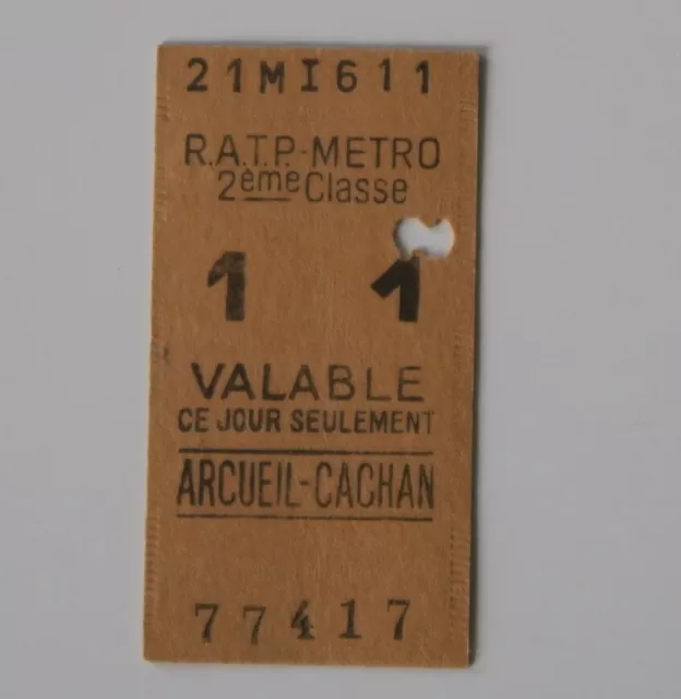 Ancien ticket Paris Métro 1936 ARCUEIL CACHAN Metropolitain Railway Tickets 8