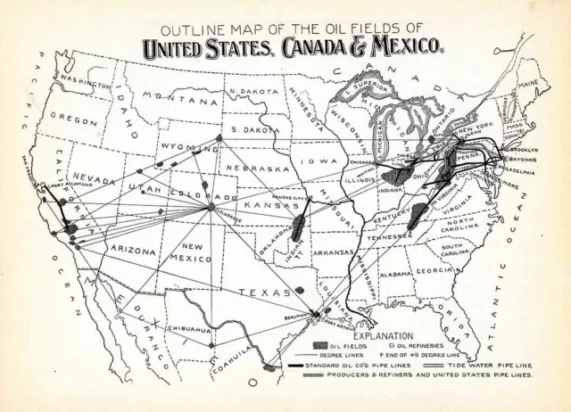 1905 Map of Oil Fields of United States Canada & Mexico