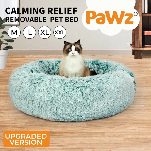 Pawz Pet Dog Calming Bed Cat Warm Soft Plush Round Washable Removable Cover Teal