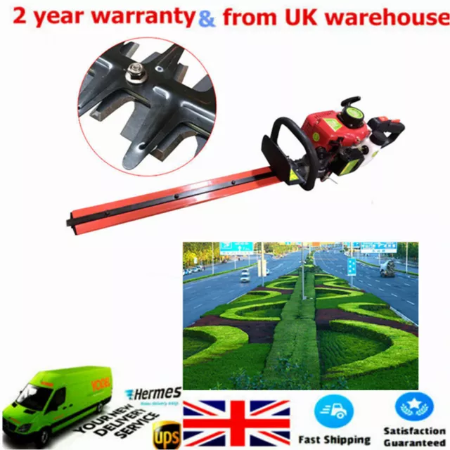 2-Stroke Hedge Trimmer w/ Double-sided Blade Petrol Powered Air-cooled Cutter UK