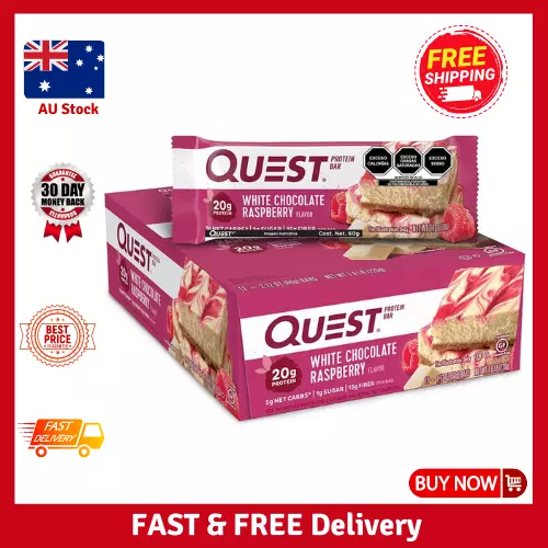 Quest Nutrition White Chocolate Raspberry Protein Bar Low Carb High Protein 12pk