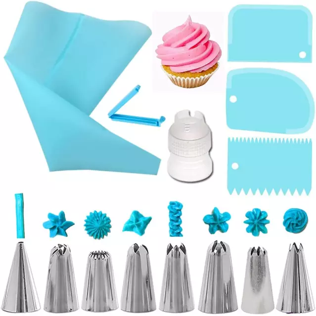 14PCS Spritztüllen Set, Silikon Spritzbeutel Mit 14 Edelstahldüsen, Cake Und Plä