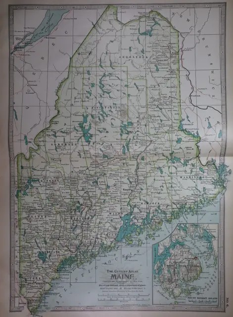 Old 1897 Century Atlas Map ~ MAINE ~(12x18) ~ Free S&H #238