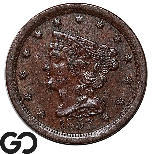 1857 Half Cent, Braided Hair, Brilliant Uncirculated++ Better Date ** Free S/H