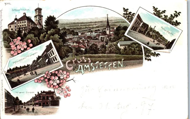 AMSTETTEN, Gruss aus, Litho, Schloss Wallsee, Kirche