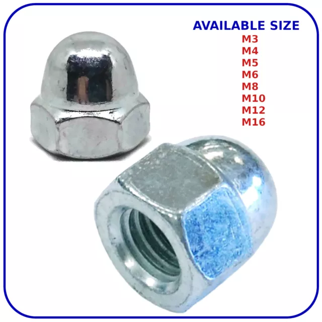 Dome Nuts M3 M4 M5 M6 M8 M10 M12 M16 Acorn Blind Closed Cap Hex Nut Zinc Plated