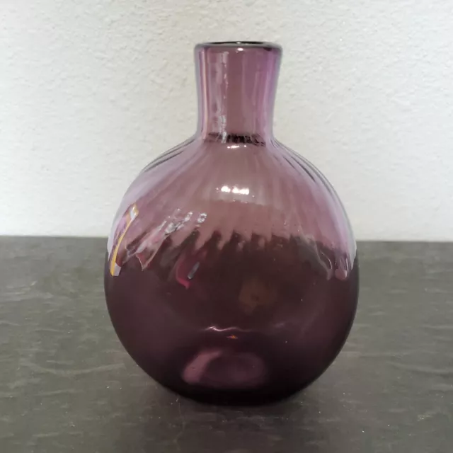 Vintage Hand Blown Glass Bottle Vase Purple Amethyst Swirl Pattern 5.5" Signed