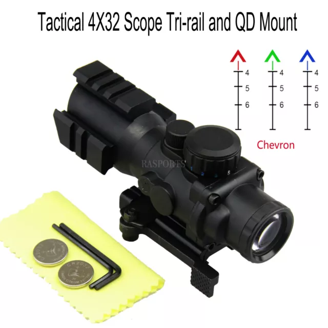 Tactical Scope 4X32 Tri-Rail Mount with Quick Release Chevron