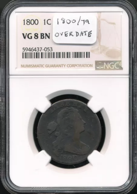 1800 80/79 Draped Bust Large Cent NGC VG 8 BN *Overdate!*