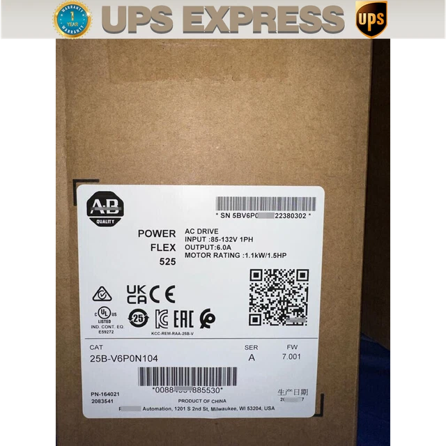 25B-V6P0N104 AB PowerFlex 525 1.1kW (1.5Hp) AC Drive 25B-V6P0N104 SPOT GOODS #CG