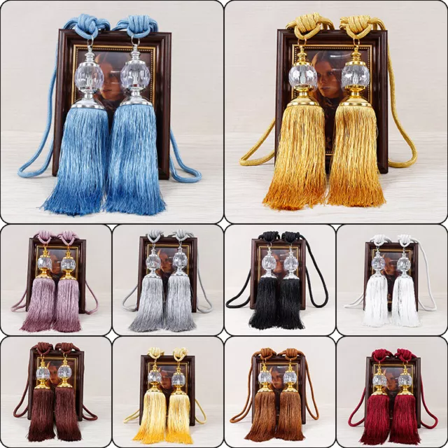 1pair Curtain Hold back Rope Tie Backs Tassel Tiebacks Crystal Pearl Ball Home