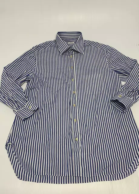 Kiton Button Down Shirt Long Sleeve Striped Blue/White 45 Men's A68