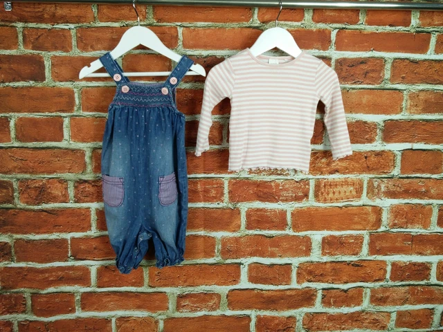 Baby Girls Bundle Age 9-12 Months 100% Next Dungarees T-Shirt Stripe Denim 80Cm