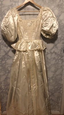 VTG Jessica McClintock Bridal 80s Satin Wedding Dress Sz Small Puff Sleeves