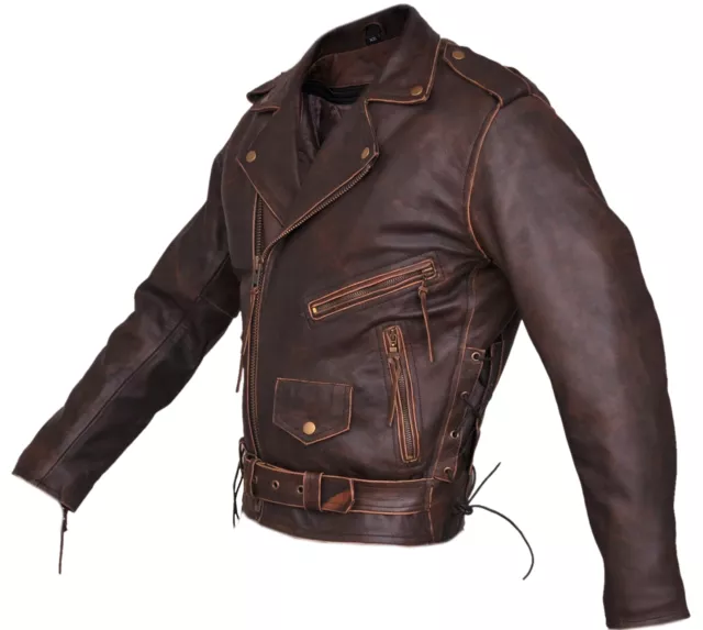 Herren braun Distressed Leder Marlon Brando Biker Motorrad gepanzerte Jacke YKK 2