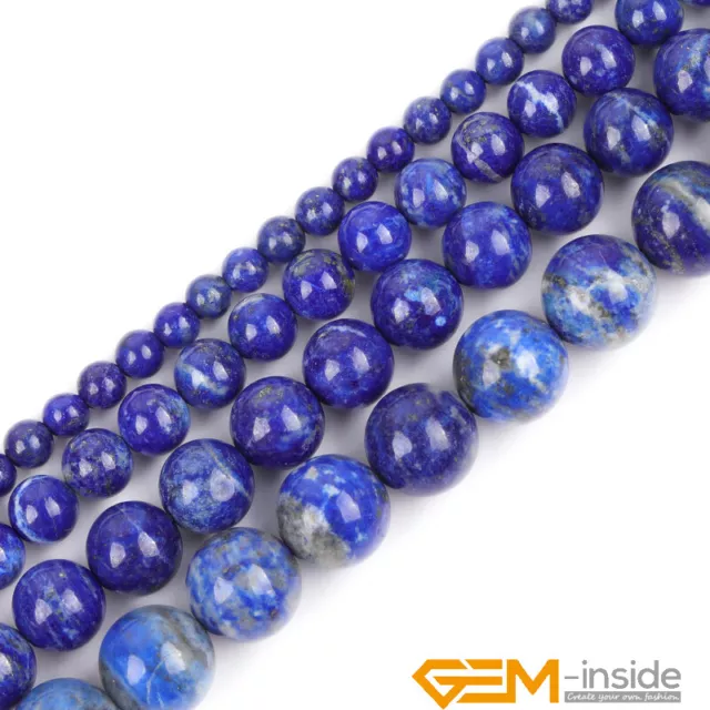 Natural AAA Blue Lapis Lazuli Gemstone Round Loose Beads for Jewelry Making 15"