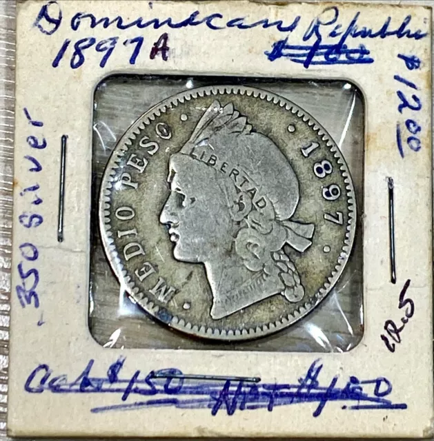 1897-A  Republica Dominicana, Medio Peso 12 1/2 Gramos Silver VF