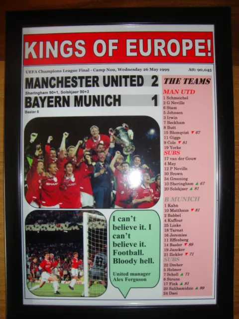 Manchester United 2 Bayern Munich 1 - 1999 Champions League - framed print