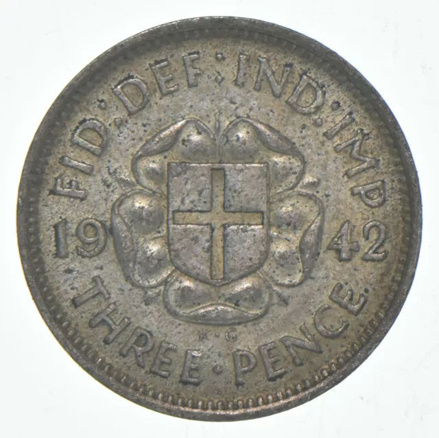 Roughly the Size of a Dime 1942 Great Britain 3 Pence World Silver Coin *230
