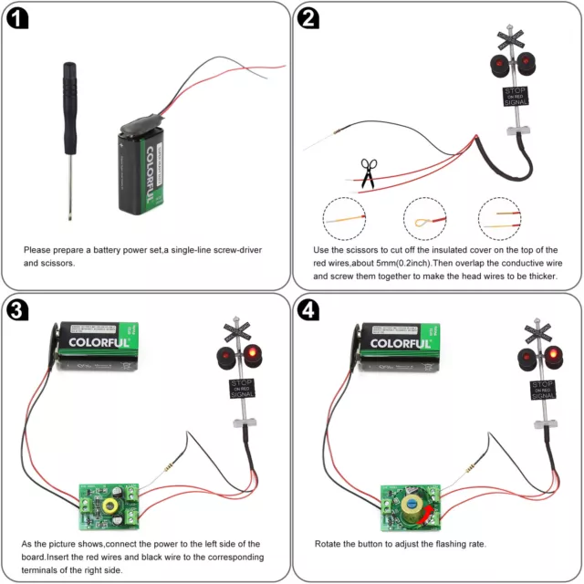 1set HO Scale Railroad Crossing Signals 4 heads LED made + Circuit board flasher 3