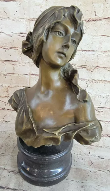 Art Nouveau Bronze Female Bust Figural Lost Wax Method Signed France Figurine