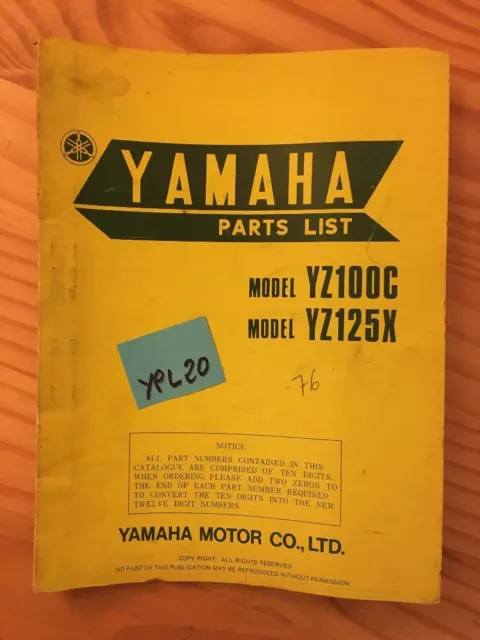 Yamaha YZ100C YZ125X 1976 YZ 100 125 Catalogo Monete Di Parts Lista Motocicletta