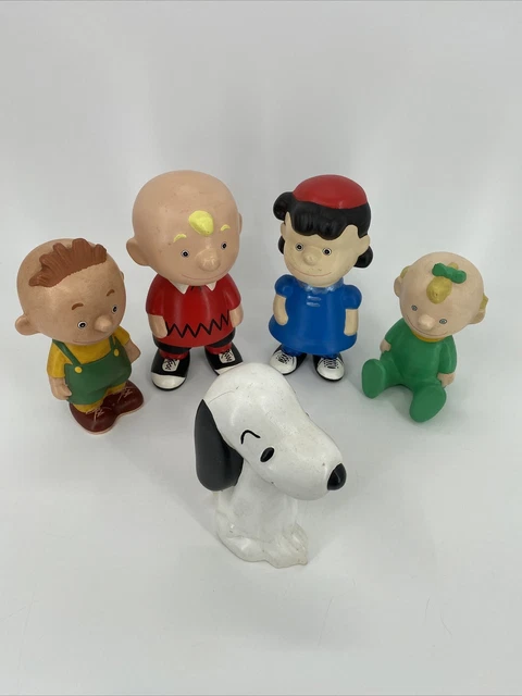 VTG Peanuts Ceramic Large Figurines Hand Painted 5 Pc  Snoopy Charlie Brown...