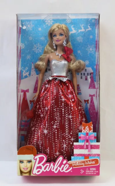 Holiday Wishes 2013 Mattel Blonde  Barbie Doll BBV50, Red & Silver Gown - NRFB