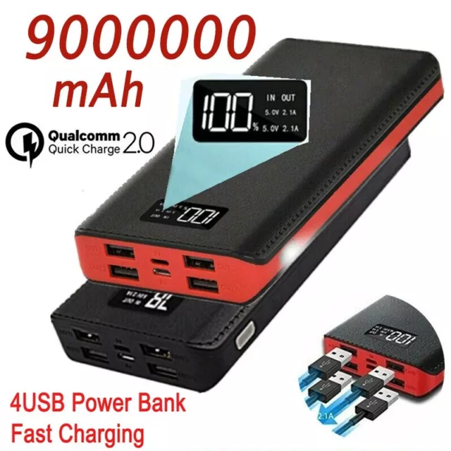 9000000mAh Power Bank 4 USB LED Portable High Capacity Battery Pack Fast Charger