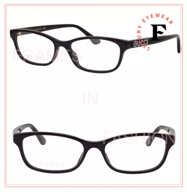 GUCCI 0730 Black Crystal Logo Thin Rectangular Eyeglasses 50mm GG0730O 005 Frame