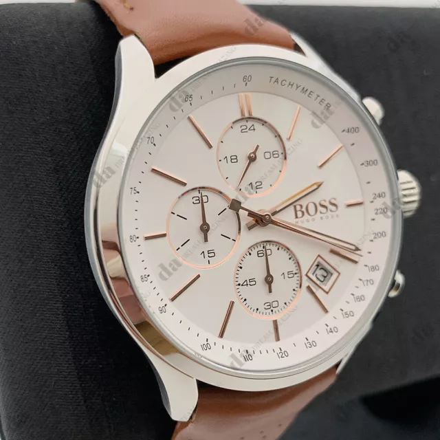 New Hugo Boss 1513475 Grand Prix Leather Strap Chronograph Quartz Men's Watch